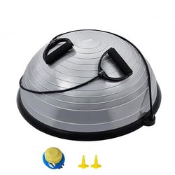 VEVOR Halve fitnessbal 62 cm, evenwichtsbal, capaciteit 300 kg, balansstation met weerstandsband en voetpomp, complete lichaamstraining, thuis, sportschool, gymnastiek, grijs