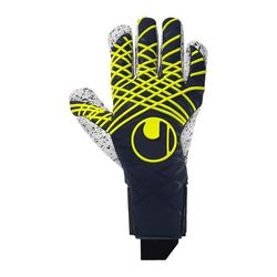 uhlsport Football Gants de Gardien de But Prediction Supergrip+ Finger Surround, 7, Marine/Blanc/Jaune Fluo