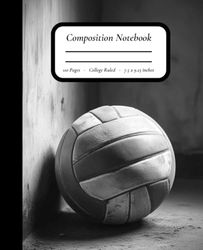 Game Worn: Grayscale Volleyball Notebook – Dirty Game Ball Design – 7.5" x 9.25", College Ruled, 110 Pages