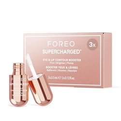 FOREO SUPERCHARGED Eye & Lip Contour Booster ; Gel conducteur ; Sérum à la niacinamide ; Anti;âge ; Repulpant lèvres et contour des yeux antipoches ; Format voyage ; 3 capsules x 3,5 ml