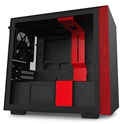 NZXT H210, Mini-ITX PC Gaming Case, Front I/O USB Type-C Port, Tempered Glass Side Panel, Cable Management System, Water-Cooling Ready, Radiator Bracket, Steel Construction, Black/Red