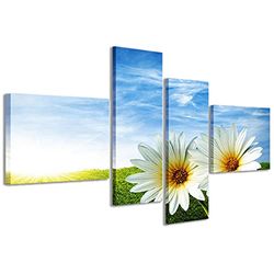 Stampe su Tela Daisies afbeelding op canvas, moderne druk op 4 panelen, klaar om op te hangen, 200 x 100 cm