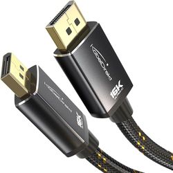 KabelDirekt – Cable DisplayPort 2.1/DP 2.1 – 1m – Conectores Metálicos + Diseño Trenzado, DP80 con 80 Gbit/s para PC gaming/Tarjetas Gráficas, FreeSync/G-Sync, hasta 16K@60Hz, 8K@120Hz, 4K@240Hz