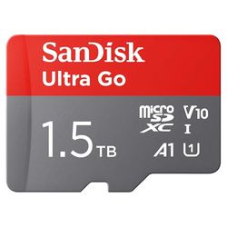 SanDisk Ultra Go micro SDXC card + SD adapter 1.5TB (For Android Smartphones and Tablets, Memory card up to 150 MB/s, Full HD Video, V10, A1 Faster App Performance, UHS-I, Class 10, U1) For Amazon