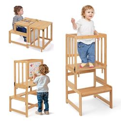 COSYLAND Tour D'observation Enfant 3 en 1 Montessori d'apprentissage Bambou Naturel Chaise Learning Tower Bébé Sécurisée avec Deux Dispositifs De Sécurité et Design Breveté pour 18 Mois À 3 Ans
