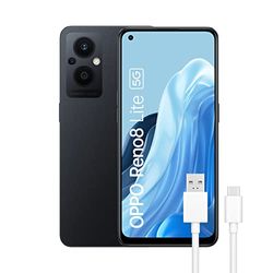 OPPO Reno 8 Lite 5G, gratis mobiele telefoon, 8 GB + 128 GB, camera 64 + 2 + 2 + 16 MP, Android smartphone, batterij 4500 mAh, snel opladen 33 W, dual-sim, zwart