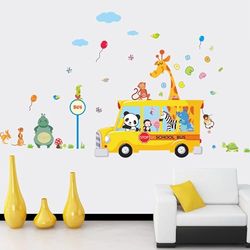 Zelfklevende stickers voor kinderen | stickers dieren op school – wanddecoratie kinderkamer | 90 x 60 cm