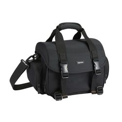 Amazon Basics Borsa a Tracolla per Fotocamere SLR e Accessori, Grande, Cinghia Regolabile, Impermeabile, Antishock, Tinta unita, Imbottito - Nero/Arancione