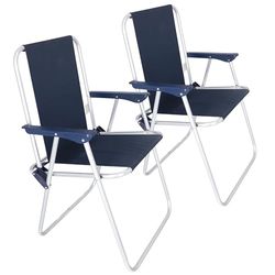 Well Home - Set van 2 klapstoelen van metaal, blauw, 44 x 44 x 74 cm