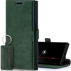 Surazo Leather Wallet Mobile Phone Case Compatible with Samsung S24 Ultra - Flip & Fold Smartphone Case with Stand, RFID Blocker, Magnet Closure, 3 Slots for Bank Cards - Handcrafted European Leather