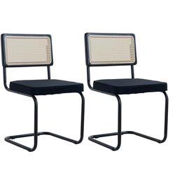 GrandCA HOME Lot de 4 chaises de Salle à Manger rembourrées en rotin avec Dossier en rotin et Structure en Acier - Convient pour Salle à Manger, Bureau, Cuisine, Chambre à Coucher, Salle de réunion,