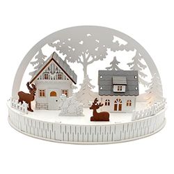Dekohjälte24, vit vinterscen av trä med LED, grå och brun, storlek L/B/H 11 x 30 x 18 cm, 30 cm