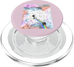 Lindo unicornio cerdo montando un arco iris en la lluvia PopSockets PopGrip para MagSafe
