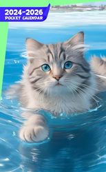 Pocket Calendar 2024 - 2026: Three-Year Monthly Planner for Purse , 36 Months from January 2024 to December 2026 | Captivating Aquatic Feline | Cute ... waters | Realism | Fur detail | Sunlight