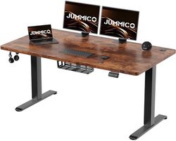 JUMMICO Escritorio de Altura Ajustable 140 x 60 cm, Escritorio de pie (71-119 cm), Altura Regulable eléctrica con Control de 2 memorias y función anticolisión (marrón Vintage)