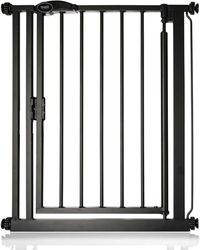 Safetots Porta de segurança automática com fecho automático, estreita, 68,5 cm - 75 cm, preta mate, porta de bebé com fecho automático, barreira de segurança para crianças pequenas