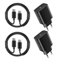 2 Pack 45W Chargeur Charge Rapide pour Samsung Galaxy S24/S23/S23+/S23 Ultra/S22/S21/S20/Note20/10/9/8/A73/A53/S10, iPhone 16/15 avec câble 2M, USB C Type C Chargé Adaptateur Tête Noir