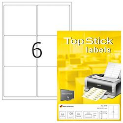 TopStick Self Adhesive Multipurpose Labels, 6 Labels per A4 Sheet, 1000 Sheets, 99.1 x 93.1 mm, 6000 Labels, Blank Universal Labels Stickers, Sticky Labels for Laser & Inkjet Printer, White
