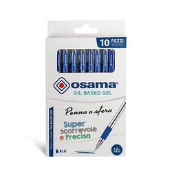 OSAMA - Penne Gel Blu con Inchiostro OBG, Set 10 Pezzi Colorate - Penna Gel Superscorrevole e Precisa con Tappo - Penna a Sfera 1.0 mm Ideale per Cancelleria Scuola, Ufficio, Università e Cartoleria