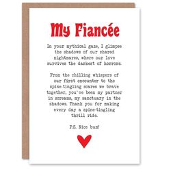 Artery8 Greeting Card Love Poem Horror Fan Fiancée Romantic Poetry Fun For Her Woman Valentine's Day Card
