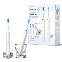 Philips Sonicare DiamondClean Serie 9000 - Pack doble de cepillos de dientes eléctricos sónicos, dientes y encías más limpias, conectados con App, en blanco (modelo HX9914/62)