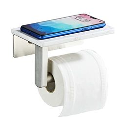 Soporte de Papel higiénico de níquel Cepillado con Estante, Tornillo de Acero Inoxidable 304 montado en la Pared, Soporte para Rollo de Papel de mármol con Almacenamiento