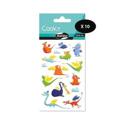 Maildor CY122Cpack - Un sacchetto di gommette 3D Cooky 1 tavola 7,5 x 12 cm, draghi (15 stickers) - Confezione da 10