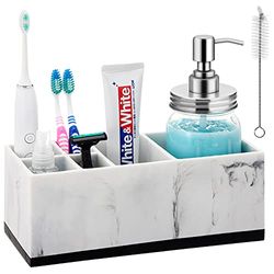 VITVITI Porta Spazzolino Bagno, Organizer da Bagno, Accessori da Bagno con 6 Scomparti per Dentifricio/Contatore di Vanità, Resina di Colore Marmo