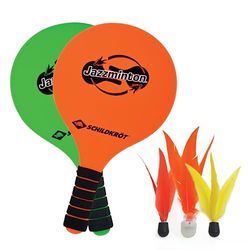 Schildkröt® Jazzmintonset, 2 rackets, 3 vogeltjes, led-bal voor het spel 's nachts, beachballset, groot plezier voor iedereen en overal