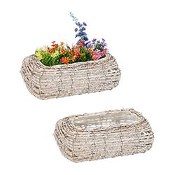 Relaxdays Vasi per Fiori, Set da 2, Fiorere in Rattan con Rivestimento, per Interni, 10 x 25 x 15 cm, Bianco Naturale