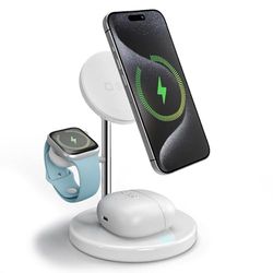 SBS Stazione di ricarica Wireless Qi2 3in1, Certified MFI, Ricarica Rapida 15W, MagSafe, Magnetic Power Profile, Design Minimal, Caricabatterie per iPhone, Airpods, Apple Watch, Samsung, Smartphone