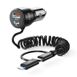 Billaddare snabbladdning 110 W total USB C 65 W och USB A 45 W med 5 fot spiral C och L billaddare billaddare för iPhone 16 15 14 13 12 11Pro MAX Mini Samsung S22 S21 Note Pixel iPad AirPods MacBook