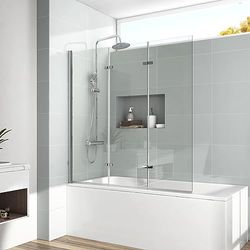 EMKE Divisione doccia per vasca da bagno, 120 x 140 cm, pannello doccia pieghevole per vasca da bagno, 3 pezzi, 6 mm, vetro di sicurezza