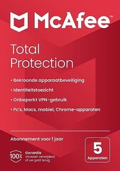 McAfee Total Protection 2024 | 5 apparaten | antivirusvirussoftware, internetbeveiliging | inclusief VPN, wachtwoordbeheer | pc/Mac/Android/iOS | 1-jarig abonnement | per post