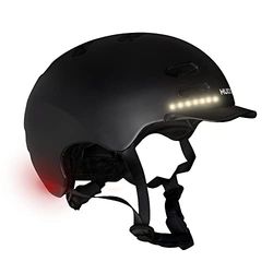 HUDORA Casque de Skate pour Jeunes et Adultes - avec lumière LED - avec Clignotant Automatique et Ajustement sur Mesure - Noir - Taille L (58-61 cm)