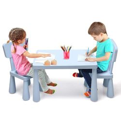 FANTASK Ensemble de 3 pièces pour siège d'enfant, Table avec 2 chaises, Meubles pour Enfant en Plastique, Set de Table pour Maternelle et Chambre d'enfant (Bleu)