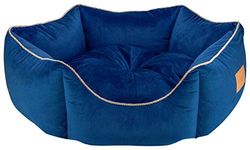 MOOI Crown cuccia per cani in morbido velluto, imbottitura in cotone 100% poliestere delicato sulla pelle, lavabile in lavatrice a 30 Degree C, disponibile in 3 misure blu 60 x 68 x 22 cm