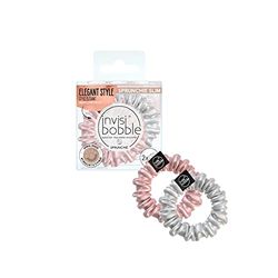 Invisibobble Rosa och silver satin hårsnoddar x2 Sprunchie Slim - Scrunchie hår elastiskt med en spiralelastisk insida satin