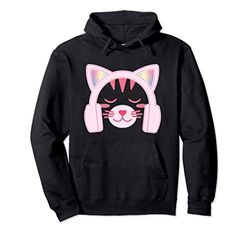 Kawaii Gamer Ragazza Giocatori Gatto Cuffie Rosa pastello Felpa con Cappuccio