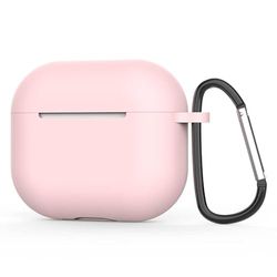 AirPods 3 fodral silikon skyddsfodral och skal för AirPods 3 [synlig framsida] [trådlös laddning] kompatibel med AirPods 3 2021 (karbinhake, rosa)