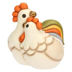 THUN Paire Coq Jack et Poule Ester, Céramique, Collection Jardin de Printemps, 20,2 x 20,4 x 19,7 cm