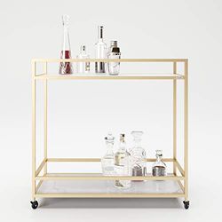 PLAYBOY Wózek do serwowania w kolorze złotym/marmurowym, z 2 półkami, złoty wózek z marmurową półką, minibar na kółkach, styl retro do salonu, jadalni, gabinetu, kuchni i salonu, mebli barowych