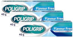 Poligrip Denture Adhesive, Fixative Cream to Secure Dentures, False Teeth & Partials, Flavour Free, 40 g, (Pack of 3)