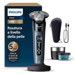 Philips Shaver i9000, rasoio elettrico Wet & Dry, Tortora, tecnologia Skin IQ, triplo sistema di sollevamento e taglio, doppie lame di precisione 360º in acciaio, pod Quick Clean, modello X9001/30