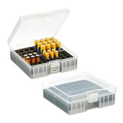Relaxdays batterij organizer set van 2, bewaardoos voor 60 AA & AAA-batterijen, HxBxD: 5,5x15x15,5 cm, transparant/zwart