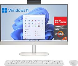 HP All-in-One 24-cr0007ss - Ordenador de sobremesa de 23,8" FHD (AMD Ryzen 5 7520U, 16GB RAM, 512GB SSD, AMD Radeon Graphics, Windows 11 Home) Blanco - Teclado QWERTY Español