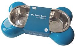 Hing Designs Double Bowl The Bone De Hing En Turquesa, Diseño De Cuenco para Perros, Blue