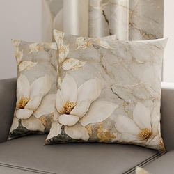PETTI Artigiani Italiani - Lot de 2 Taies d'Oreillers 60x60 cm 100% Microfibre Hypoallergénique, Housse Oreiller Rectangulaire Motif Floral Marbre Doré, Paquet de 2, Fabriqué en Italie