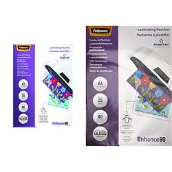 Fellowes 5396403 Pouches Lucide Enhance80,Formato A3, 80 Micron, Confezione da 25 Pezzi & 5396205 Pouches Lucide Enhance80, Formato A4, 80 Micron, Confezione da 25 Pezzi