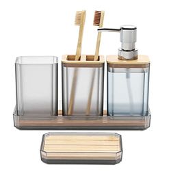 FEILANDUO Set di accessori per il bagno, set regalo di accessori da bagno, dispenser di sapone, portasapone, portaspazzolino da denti, vassoio per vanità, Boho, arredamento moderno per il bagno